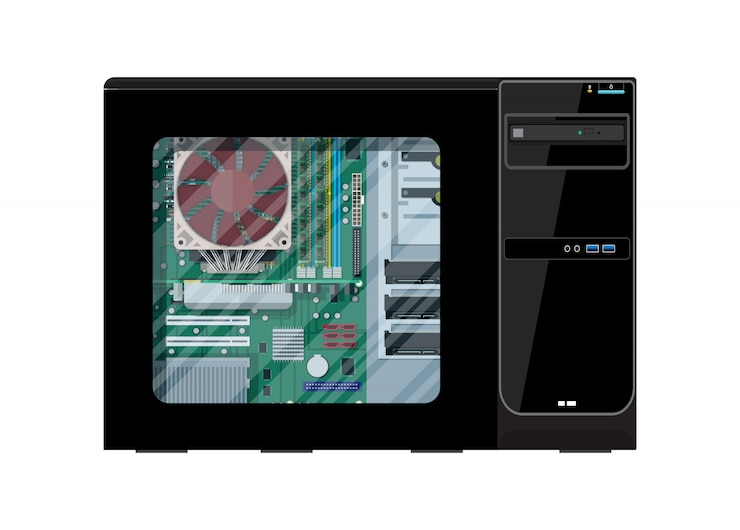 Vettore assemblaggio pc. hardware per personal computer.