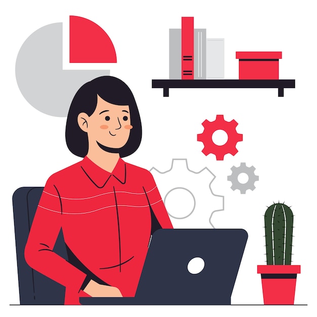 Assistente manager, donna d'affari nel concetto di design piatto