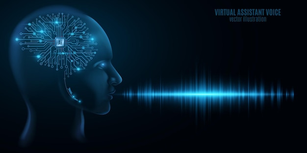 Assistente vocale virtuale sullo sfondo scuro per il tuo design di intelligenza artificiale