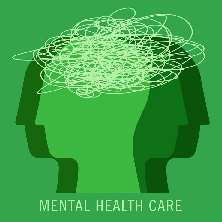 Assistenza sanitaria mentale Mese di sensibilizzazione sulla salute mentale Poster con problemi di salute mentale e persona Illustrazione psicologica