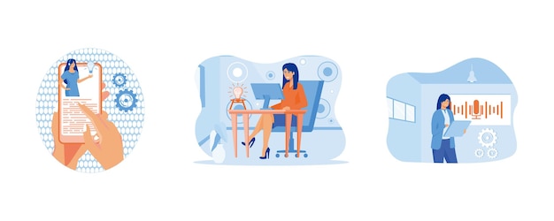 Assistenza tecnica online per il cliente e l'operatore per la pagina web Assistente online al lavoro Assistente online personale Illustrazione moderna a vettore piatto