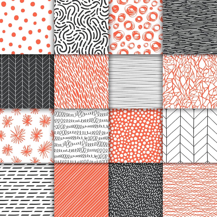 Vettore astratti motivi geometrici semplici minimalisti senza cuciture disegnati a mano impostano onde a strisce a pois