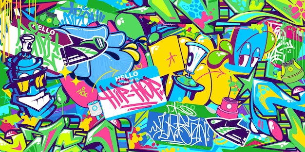 Astratto colorato stile graffiti urbani adesivo bombardamento con alcuni Street Art Lettering illustrazione vettoriale sfondo