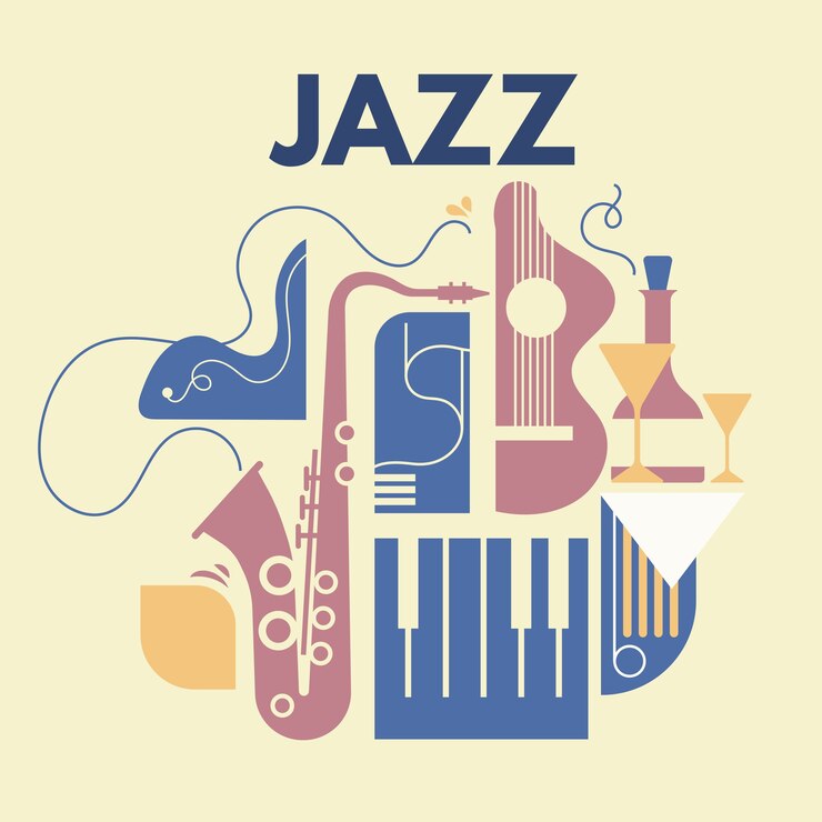 Vettore astratto con line art jazz e strumento musicale