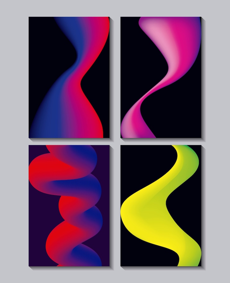 Vettore astratto copre fluidi al neon banner colori sciolti