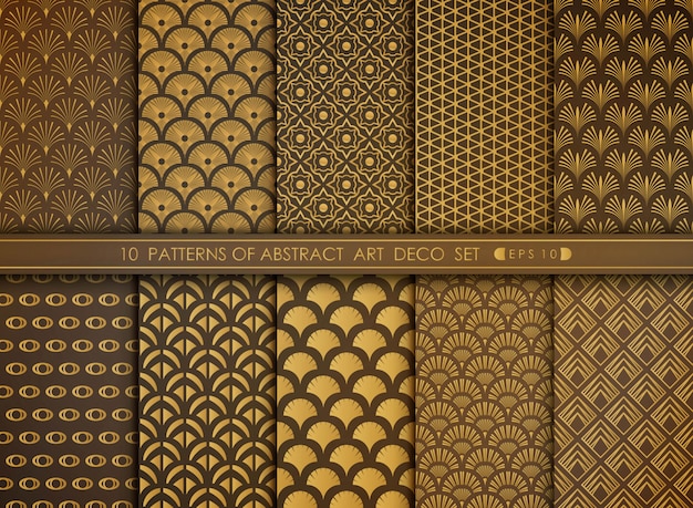 Astratto di lusso spazio stile antico del set di pattern art deco oro.