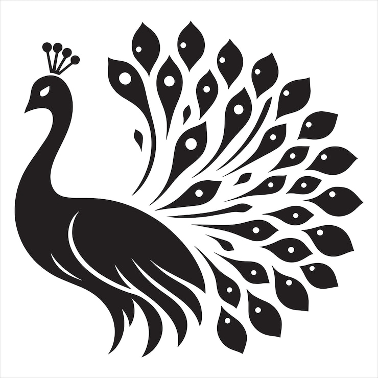 Vettore astratto e religione logo del pavone silhouette del pavone uccello maestoso con coda elaborata
