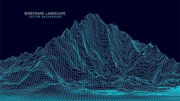 Astratto paesaggio wireframe su sfondo verde Griglia vettoriale tecnologia Onda futuristica digitale