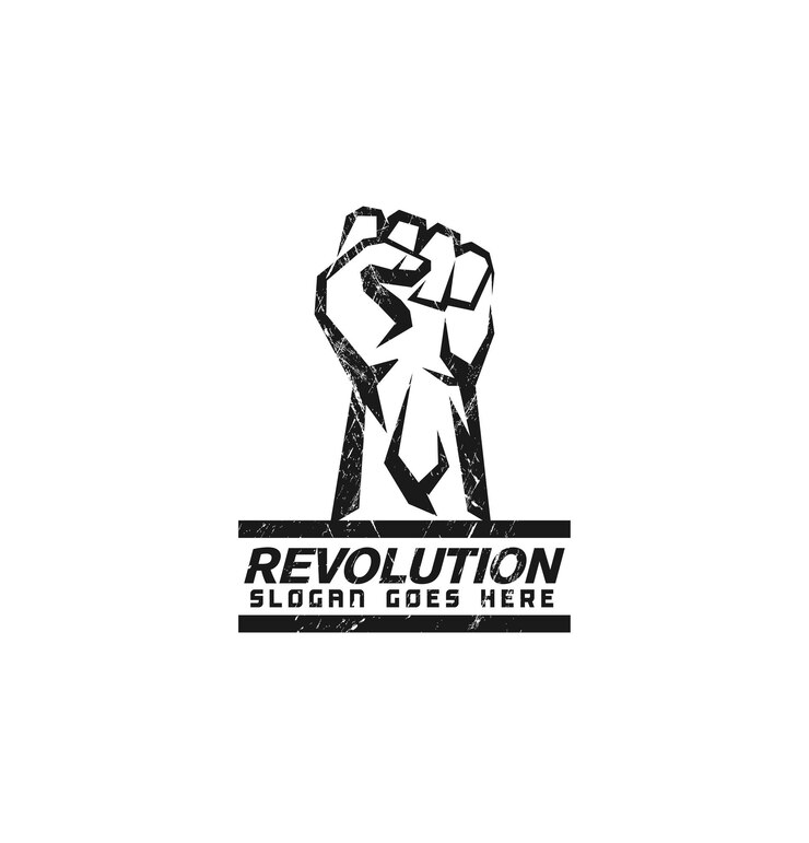 Vettore astratto pugno alzato simbolo grunge stile lotta logo icona rivoluzione protesta rinunciare all'icona di forza