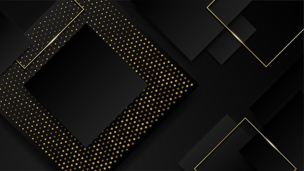 Astratto sfondo di forma geometrica nera e oro con linee dorate