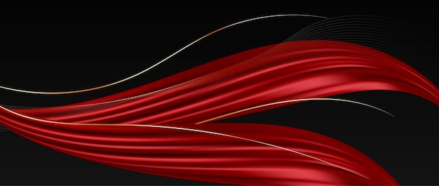 Astratto sfondo rosso e nero 3d con linee dorate