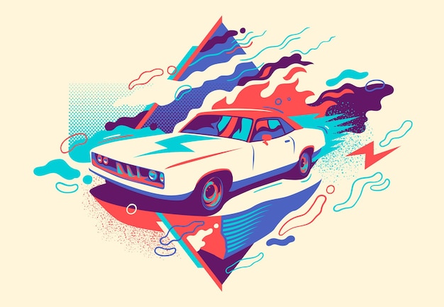 Astrazione colorata con auto retrò.