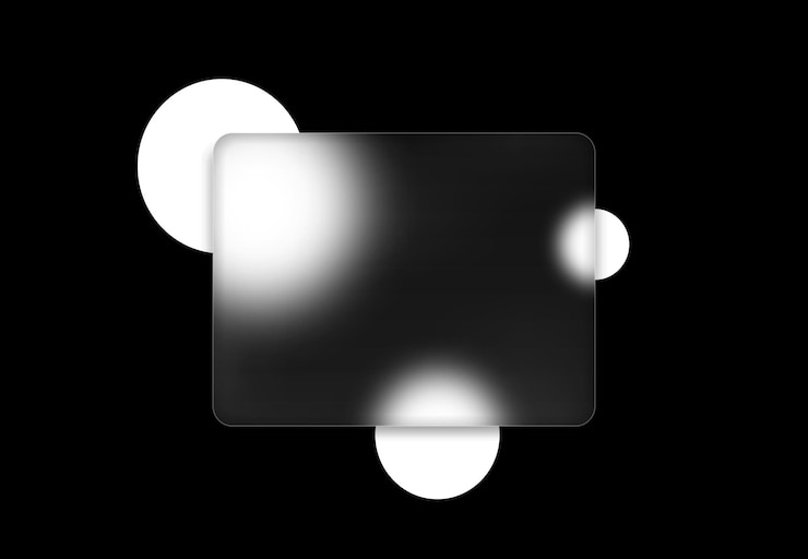 Vettore astrazione moderna. design di tendenza del glassmorfismo. cerchi e pannello in vetro. vettore in bianco e nero illu