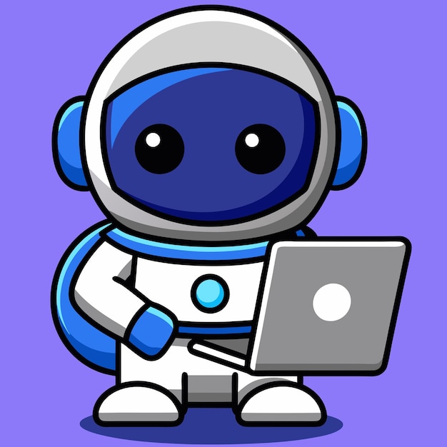 Astronauta carino che lavora con il portatile nello spazio Cartoon Vector Icon Illustrazione Scienza Tecnologia Icon Concept IsolatoPremium Vector Flat Cartoon Style