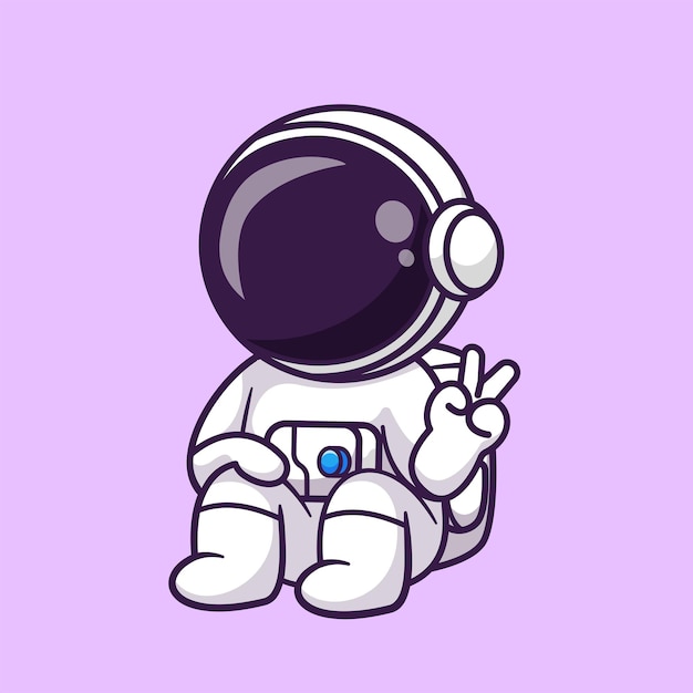 Astronauta carino con la mano della pace Cartoon Vector Icon Illustrazione Scienza Tecnologia Isolato piatto