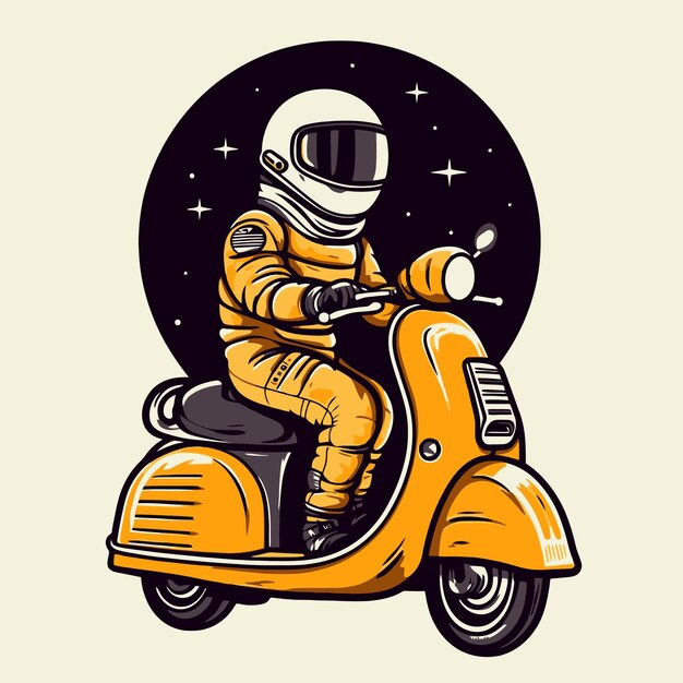 Astronauta che guida uno scooter