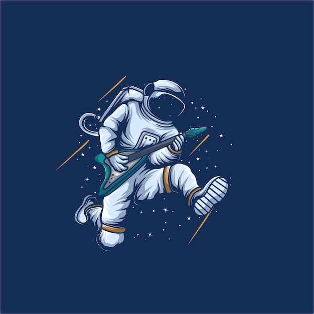 Astronauta che suona l'illustrazione di vettore della chitarra