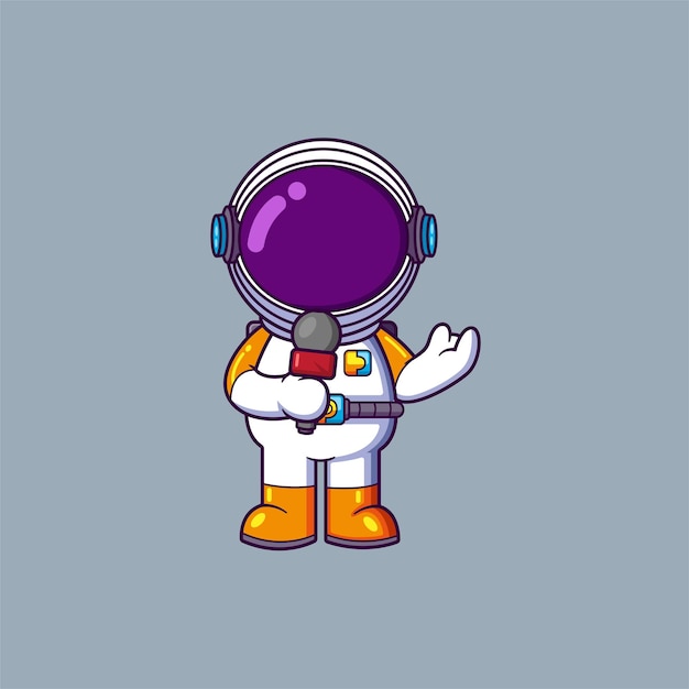 Astronauta di talento, presentatore, parla al microfono, racconta le ultime notizie, la scienza, la tecnologia, l'icona, il concetto.