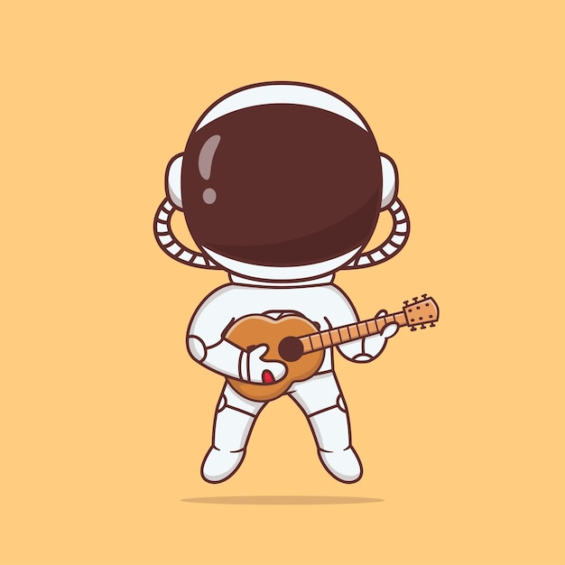 Astronauta sveglio che galleggia e che suona l'illustrazione del fumetto della chitarra