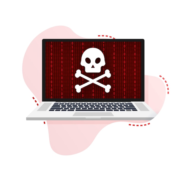 Attacco informatico. Phishing dati con amo da pesca, laptop, sicurezza internet. Illustrazione di riserva di vettore.