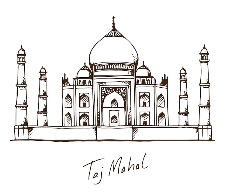 Vettore attrazioni turistiche mondiali vettore taj mahal ad agra india