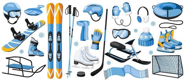 Attrezzatura per sport invernali con attrezzature e accessori da sci illustrazione vettoriale