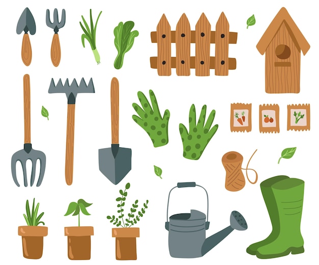 Attrezzi da giardinaggio Set vettoriale disegnato a mano