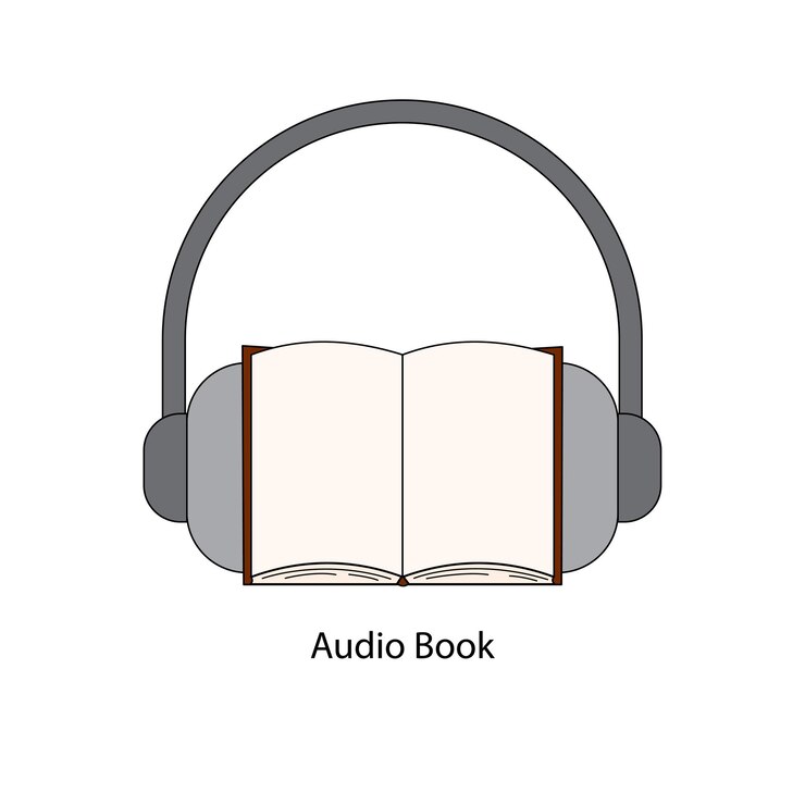 Vettore audiolibro. registrazione audio vocale podcast. concetto di educazione. illustrazione vettoriale.