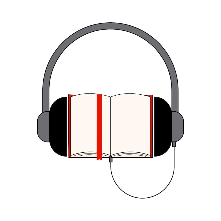 Vettore audiolibro. registrazione audio vocale podcast. concetto di educazione. illustrazione vettoriale.