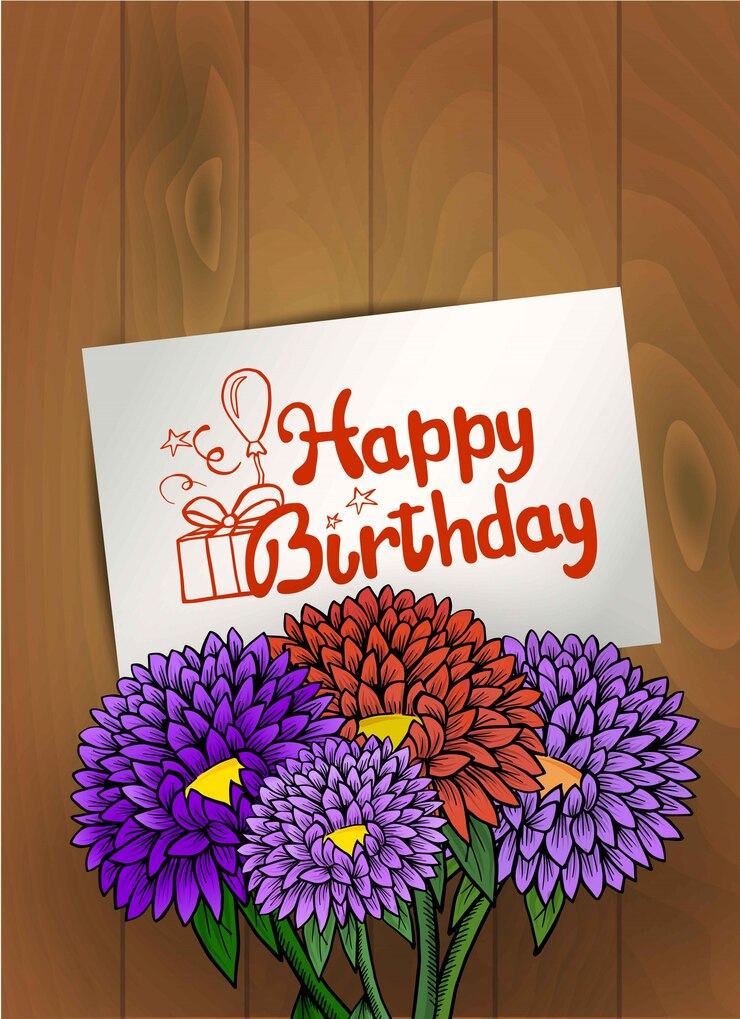 auguri di buon compleanno con bouquet di fiori