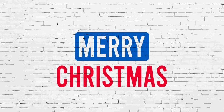 Vettore auguri di buon natale sopra l'illustrazione del muro di mattoni bianchi