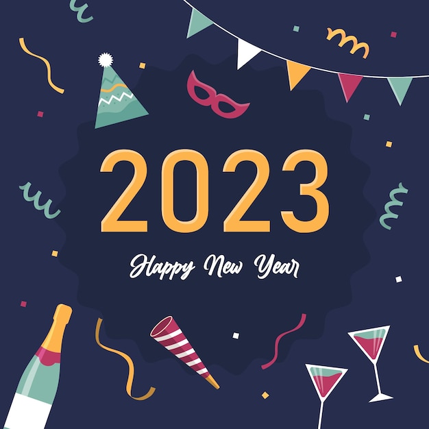 Auguri di felice anno nuovo 2023 con decorazioni per le feste