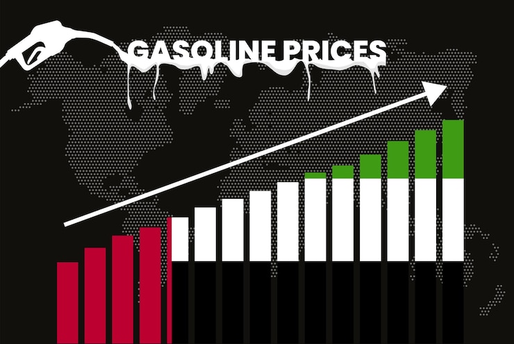 Vettore aumento dei prezzi della benzina nel grafico a barre degli emirati arabi uniti