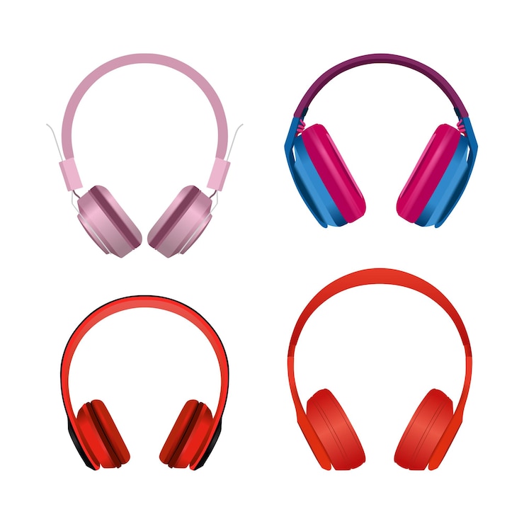 Vettore auricolari wireless rossi brillanti per gli amanti della musica alla moda