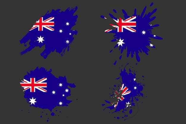 Australia bandiera pennello splash vector set logo paese asset vernice grunge illustrazione concetto