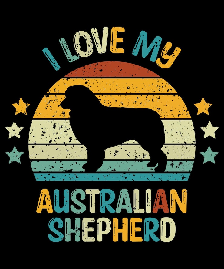 Vettore australian shepherd silhouette vintage e design tshirt retrò