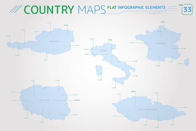 Austria Polonia Repubblica Ceca Italia e Francia Mappe vettoriali