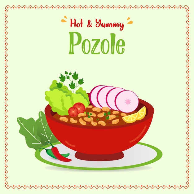 Autentica illustrazione vettoriale della zuppa di pozole messicana