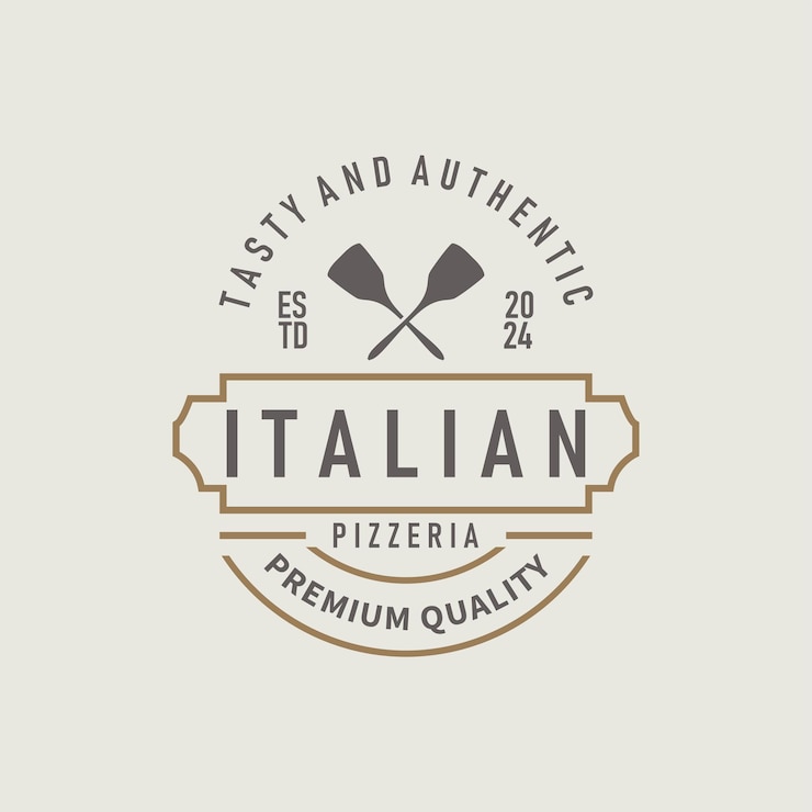 Vettore autentico design di cibo italiano pizza logo illustrazione concetto di pizzeria semplice modello retro vintage