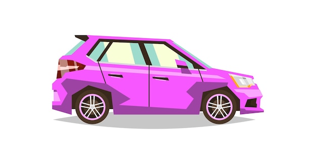 Auto berlina rosa Vista laterale Trasporto per il viaggio Motore a gas Cerchi in lega