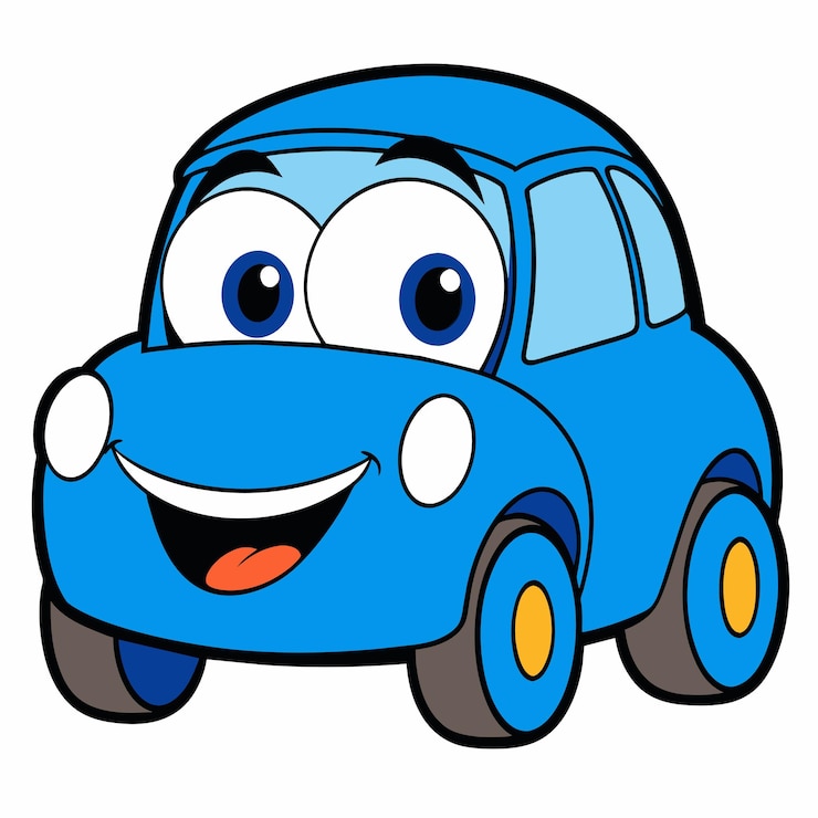 Vettore auto blu emoticon auto divertente faccia carattere sorrisi icone illustrazione vettoriale