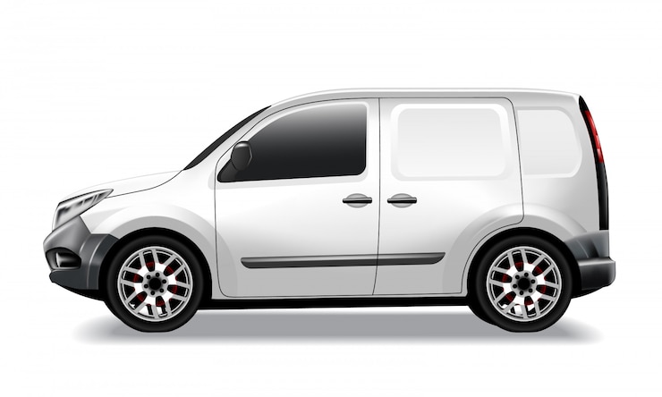Vettore auto commerciale leggera, furgone merci consegna, realistico.