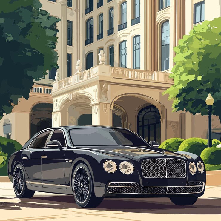 Vettore auto di lusso di fronte all'hotel