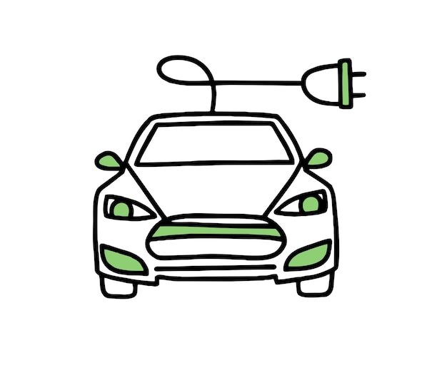 Auto elettrica Rifornimento elettrico Concetto di cambiamento climatico Co2 energia verde Doodle del vettore