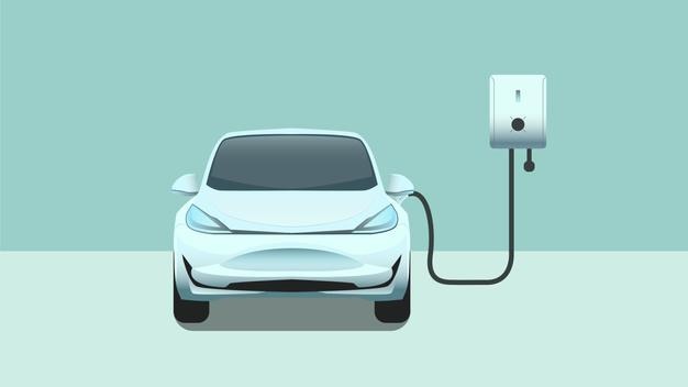 Auto EV casa vista anteriore stazione di ricarica illustrazione vettoriale moderna