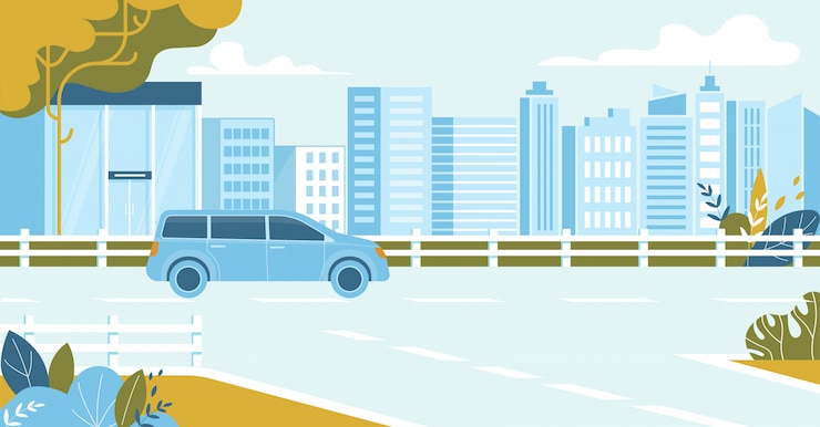 Auto guida su paesaggio urbano urbano