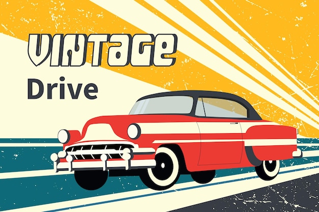 Auto retrò classica Disegno modello per manifesto o banner Illustrazione vettoriale