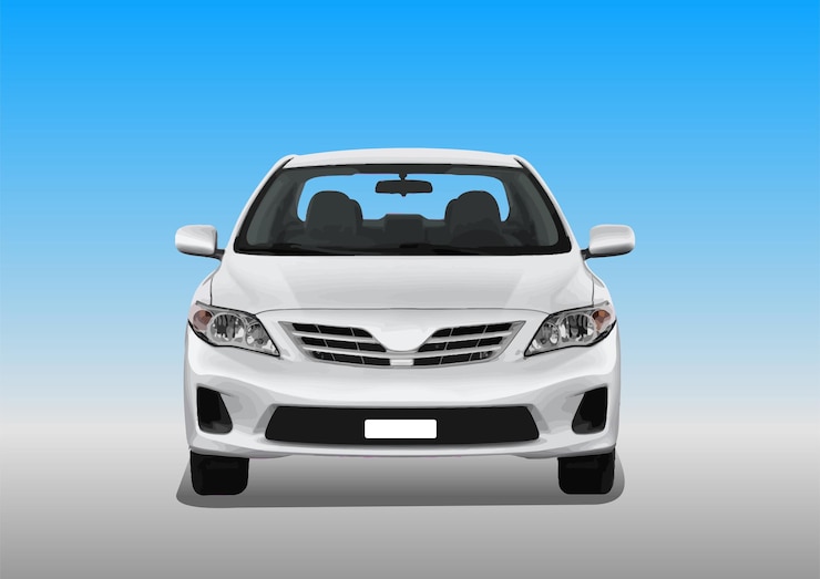 Vettore auto sedan grigia sulla strada vettore 3d illustrazione disegnata a mano