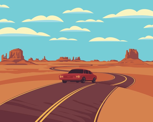 auto solitaria su una strada deserta