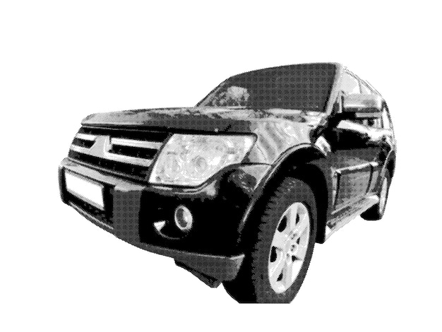 Auto SUV nera in primo piano Grande auto 4 4 con fari e paraurti isolati sul bianco